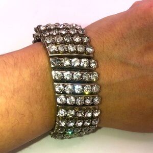 Vtg Art Deco 1950s Rhinestone Expansion Metal Stretch Bracelet 1” Adjustable OS